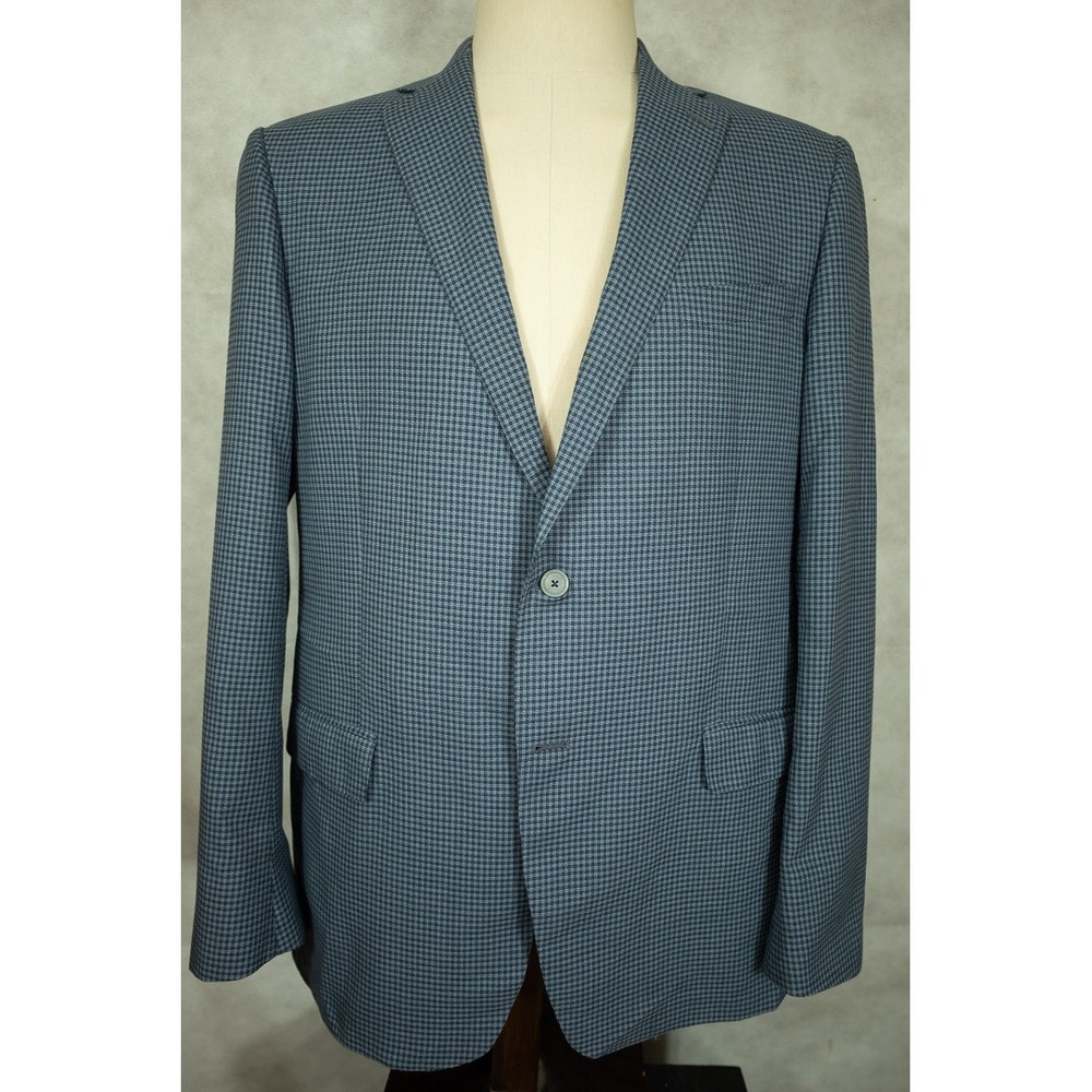 Hart Schaffner Marx Blue Check Lightweight Wool Sport Coat 46L Made in USA